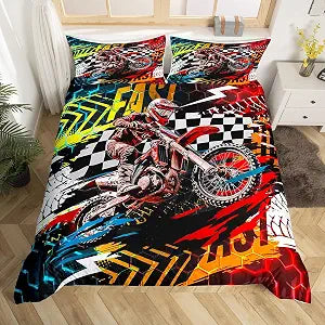 jejeloiu Motocross Rider Duvet Cover Full Size Boys Girls Teens