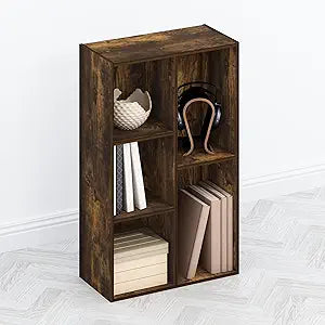 Furinno TOMI TV Stand, 5-Cube Entertainment Center with Open Shelf, Reversible TV Console, for Living Room, Bedroom, Home Office, Amber Pine