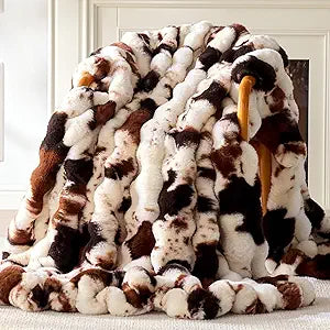 Anysay Faux Fur Throw Blanket, 1000GSM Fluffy Soft Bubble Blanket for Couch Bed, Cozy Plush Warm and Thick Blanket, Fuzzy Rabbit Throw for Living Room Bedroom 50''*60'' Cow Brown