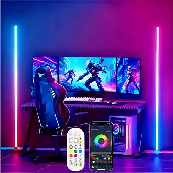 Flupuro 2 Pack DIY ICRGB Corner Floor Lamps with Music Sync