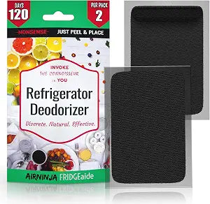 AIRNINJA Fridge Deodorizer - Natural Refrigerator Deodorizer Odor Eliminator - Beats Baking Soda and Bamboo Charcoal Air Purifying Bags - Activated Carbon Odor Absorber for Fridge & Freezer (2 pk)