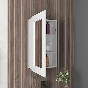 Tuhome Juno 25.7-Inch High by 15.7-Inch Wide Narrow Mirror Medicine Cabinet with One Door and Three Interior Shelves, Wall-Mounted Storage Organizer for Bathroom or Kitchen, Compact Modern Cabinet