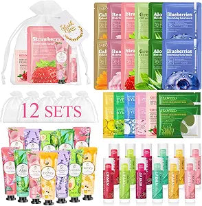 72 Pcs Bulk Gifts For Women, Bulk Facial Mask, Lip Balms, Hand Creams & Under Eye Patches, Spa Party Supplies,Party Favors For Bridal Wedding, Baby Shower,Sleepover Party, Christmas Stocking Stuffers