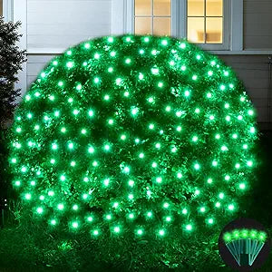 Led Net Lights Christmas Lights Outdoor 200Leds 9ft x 6ft Upgraded Green Christmas Net Lighting, Waterproof 5mm LED Wide Angle Outdoor Indoor Mesh Net Light for Trees, Bushes, Shrubs Decorations