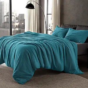 SLEEP ZONE Duvet Cover Queen Size, Stone Washed, Soft and Comfortable with Natural Wrinkles, Easy Care, Gift-Wrapped, Safe and Skin-Friendly(Teal, Queen)