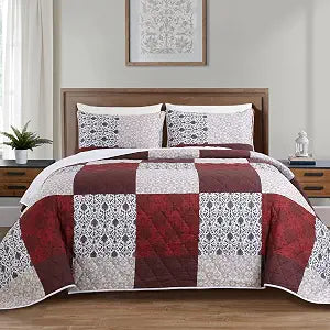 HOMBYS 128x120 Oversized King Bedspread, 3 PCSLightweight & Soft Oversized King Quilt Set, Patchwork Floral Coverlet with Shams for All Seasons, (Red&White&Brown)