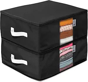 Cedar Clothes Storage Bag Organizer Protects from Moths, Moisture, Dirt & Dust Set of 2 Underbed Storage Bags for Clothes, Cashmere Sweaters, Bedding & More - Underbed Storage - Black