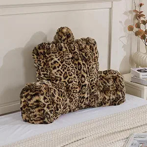Reading Pillows for Boyfriend Adult,Velvet Back Pillow Bed Wedge Large, Back Rest Support Cushion for Sitting Up in Bed/Couch for Bedrest 18inch-Leopard Brown