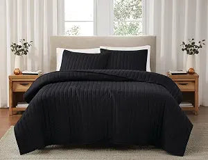 Brooklyn Loom Solid Cotton Percale Black Twin/Twin XL 2 Piece Quilt Set, Solid Color Themed, Oeko-TEX Certified Confidence