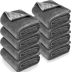 Fleece Throw Blankets Bulk 50x60 Inches - 8 Pack Soft Flannel Plush Blankets for Couch, Sofa, Bed, Home - Lightweight Warm Gifts for Wedding, Travel, Pet (Dark Gray)