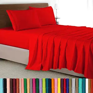 Elegant Comfort Luxury 4-Piece Bed Sheet Set - Luxury Bedding 1500 Premium Hotel Quality Microfiber, Wrinkle Resistant Cool & Breathable, Easy Elastic Fitted, Queen, Red