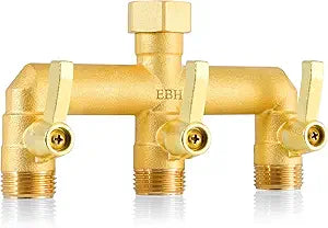 EBH Brass Garden Hose Splitter, 3 Way High Flow Outdoor Faucet Splitter,Full Flow 3-Way Brass Heavy Duty Hose Splitter With 3 Long Metal Handle and Individual On/Off Valve