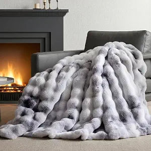 YIKUSH Faux Fur Throw Blanket for Couch, Tie-dye Grey Fluffy Cozy Rabbit Bubble Fleece Blanket, Soft Fuzzy Blanket for Sofa & Bed, Warm Plush Thick Luxury Home Room Decor Throw 50"x60"-1100GSM