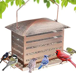 Bird Feeder, 6 LB Extra Large Capacity Metal Bird Feeders for Outdoor Hanging, Heavy Duty Wild Birdfeeder with 4 Perches, Sturdy & Easy to Refill