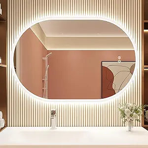 STARLEAD 32"x20" LED-Bathroom-Mirror-with-Lights, Wall-Mounted with Anti-Fog, 3 Color Temperature, Dimmable Brightness, Waterproof, Tempered Glass, Frontlit & Backlit, Oval