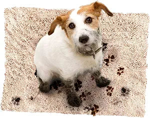 Soggy Doggy Dog Door Mat Large Absorbent Chenille Microfiber Dog Rug for Muddy Paws, Wet Dogs & Entryway Floors, Non-Slip Backing, Machine Washable Doormat Beige, 26 x 36