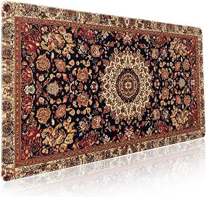 Vintage Rug Gaming Mouse Pad XXL Dark Brown Retro Carpet Aesthetic Extended Large Mat Mousepad Desk Pad Non-Slip Rubber Base Stitched Edge Flower Keyboard Pad Playmat for Computer,35.415.7 Inch