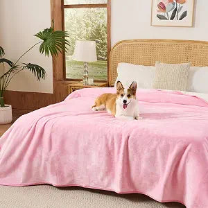 Sunheir Waterproof Blanket for Queen Size Bed - 90"x86" Soft Reversible Sherpa Fleece Flannel Dog Blankets for Large Dogs, Pet Blanket for Bed, Couch, Soft Plush Furniture Protector, Pink