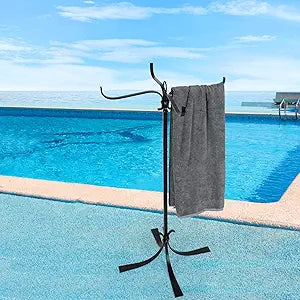 Pool Outdoor Towel Rack, 4 Bars Metal Heavy Duty Never Tilt for Pool Hot Tub Spa Towel Dying Rack, Towel Stand (3.6FT high