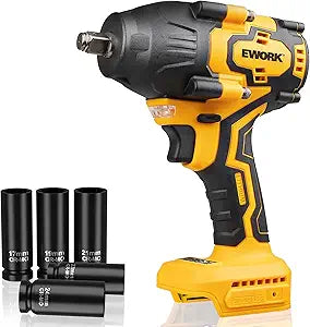 EWORK 1/2-inch Cordless Impact Wrench 775 Ft-lbs, Compatible with Makita 18V Battery, Brushless High-Torque Impact Gun, Compact 3-Speed Modes, Includes 5 Sockets (Only Tool)