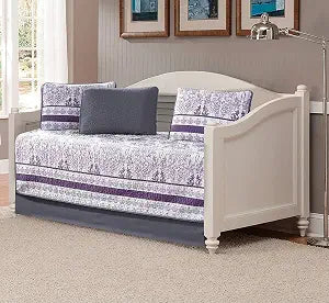 Luxury Home Collection 5 Piece Daybed Quilted Reversible Coverlet Bedspread Set Floral Printed Lavender Purple White Gray