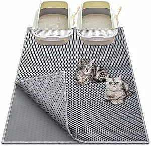 Waretary Cat Litter Box Mat: 36"x 30" Waterproof Kitty Cat Litter Trapping Mat, Easy-clean Double-layer Scatter Control Pad Rug (Grey)