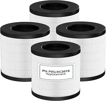 PU-P05/AC201B Replacement Filter for FULMINARE PU-P05 Air Purifier and Purivortex AC201B Air Purifier, 3-in-1 High Efficiency H13 True HEPA Activated Carbon Filter Replacement 4 Pack