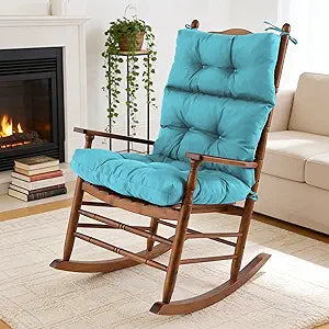 Rocking Chair Cushion, Waterproof and Fade-Resistant Adirondack Rocker Cushions, Indoor/Outdoor Rocking Chair Pads, High Back Memory Foam Patio Furniture Cushions with Ties, 44x23x4 Inch, Teal