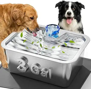 Dog Water Fountain with Silicone Mat - 3 Gallon Stainless Steel Pet Water Fountain with 6 Filters, Quiet Automatic Bowl Dispenser Drinking Waterer for Large Dogs & Multi-pet, Easy to Clean, Indoor Use