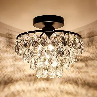 YYJLX Modern Small Crystal Ceiling Light Fixture Mini Black Semi Flush Mount Chandelier Light Fixture for Hallway Bedroom Bathroom Closet e26