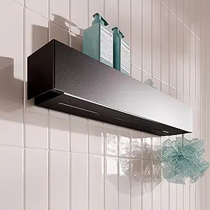Modern Black Metal Floating Shelf for Bathroom & Kitchen 20" Minimalist Wall Shelf with Powder-Coated Finish, No-Drill or Screw Mount, European-Made Stylish Organizer for Tiles & Walls
