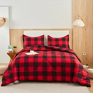 Red Black Buffalo Plaid Comforter Set Twin (66"x90")