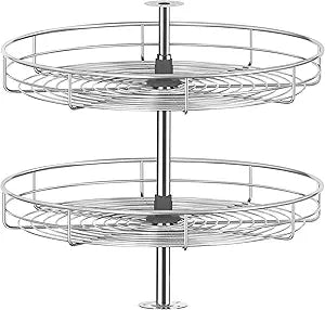 JOWBOOW 20" Chrome Corner Cabinet Lazy Susan, Full Circle Corner Cabinet Lazy Susan Replacement Shelves Rotating Rack for Upper Cabinet Kitchen