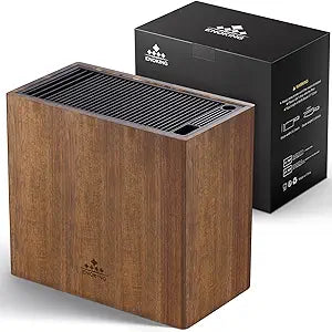 ENOKING XXL Acacia Wood Knife Holder Large Universal Knife Block with Blade-Protecting Slots, Holds 26+ Knives, Scissors, and Sharpening Rods, Space-Saving Kitchen Storage Organizer