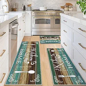 Vaukki Boho Kitchen Rug Sets 3 Pieces, Washable Kitchen Mats for Floor, Non Slip Soft Kitchen Area Rug Floor Mat for Kitchen, Laundry Room and Hallway (Teal, 20''x32''+20''x47''+20''x59'')