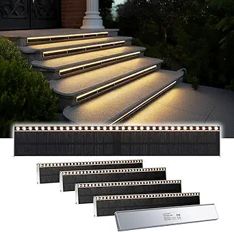 SHONELIGHTING Solar Step Lights for Outside, 33 Focused-Beam High-Brightness LEDs, Waterproof Aluminum Outdoor Stair Light for Risers, Curbsides, Poolsides, Planter Edges (Warm White, 6Pack)