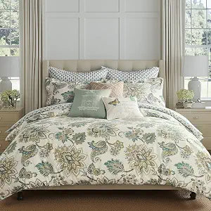 Levtex Home - Grey Palladium Duvet Set - King Duvet Cover (106x94in.) + Two King Pillow Cases (36x20in.) - Paisley - Green, Yellow, Grey, Blue and White - Cotton
