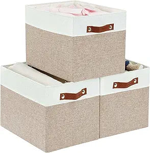 DECOMOMO Kallax Storage Cubes - 13x15x13 Storage Bins, Baskets for Organizing Shelves (Beige and White, 3-Pack)