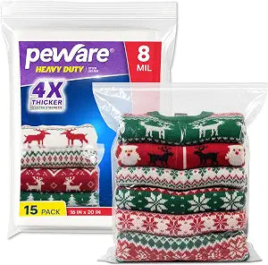 Heavy Duty Zip Seal Lock Bags, 16"x20" Extra Thick Storage Bags, 15 Pack