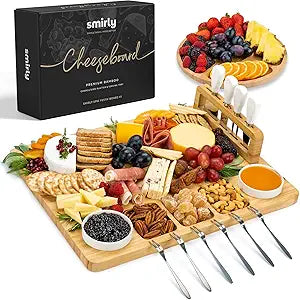 SMIRLY Charcuterie Boards Set, Large Cheese Board Set, Natural Bamboo Charcuterie Tray Cheese Platter with Accessories - Housewarming Gifts New Home, Wedding & Bridal Shower Gifts for Women, Couples