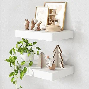 FLYJOE 12 Inch Deep Floating Shelves | 16 Inch White Floating Shelves Set of 2 | Rustic White Deep Shelves for Wall | White Wall Shelves for Living Room Bathroom Kicthen Bedroom