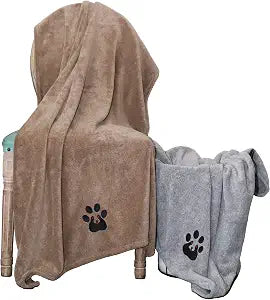 Dogvingpk Extra Large Dog Towel 2 Pack, Super Absorbent Soft Quick Drying Microfiber Pet Bath Towels for Large & Medium Dogs (XL-55" * 36", Grey and Brown)