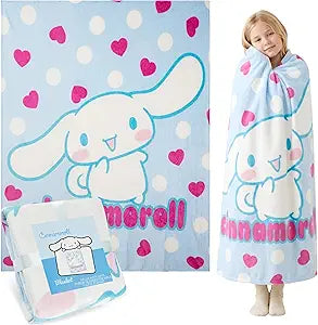 Hello Kitty Sanrio Fleece Throw Blanket, 59x51in, Cinnamoroll Soft Bedding, Bed Decor, Room Decor, Kawaii Gifts for Women (Multi Cinnamoroll)