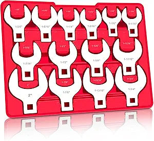 C&T 14-Piece 1/2 Drive Jumbo Crowfoot Wrench Set, SAE Sizes from 1-1/16" to 2" with Storage Tray, Chrome Vanadium Steel and Fully Polished Chrome Finished