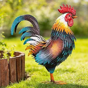 Ratuor Rooster Garden Statue Sculpture Metal Chicken Yard Decor Outdoor Figurines Patio Backyard Decoration (Yellow)