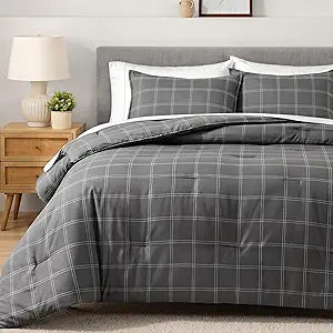 Bare Home Comforter Set - Twin/Twin Extra Long - Ultra-Soft - Goose Down Alternative - Premium 1800 Series - All Season Warmth Comforter (Twin/Twin XL, Modern Plaid - Grey/White)