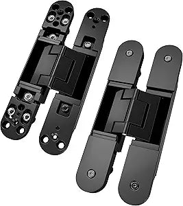 TOGU 1 Pair Black Hidden Hinges for Secret Door,Zinc Alloy Hinges can Swing 180 Degree, top Load Rating of 176 lbs for 2 Concealed Hinge3-D Adjustable Invisible Door Hinge as Hinge kit