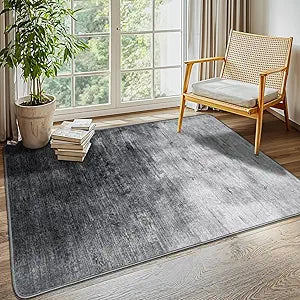 LIANLAM Washable 3x5 Entry Rugs for Entryway Kitchen Bathroom Door Mat Indoor Entrance - Stain Resistant Non-Slip Backing Low Pile Grey Rug,Durable & Ultra- Farmhouse Decor(3x5,Gray)