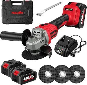 FULLYEA Cordless Angle Grinder 4-1/2 inch, 12000 RPM Brushless Metal Grinder Power Tools with 2x4.0Ah Battery, 3 Variable Speeds Angle Grinder with Auxiliary Handle for Cutting Grinding Polishing
