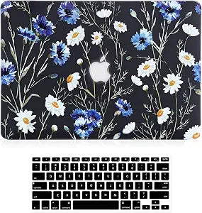 Case for MacBook Air 13 inch (Model: A1466 & A1369, 2010-2017 Release), 3D Effect Matte Black See Through Hard Cover & Keyboard Cover Compatible Older Version Mac Air 13.3 inch, Floral Pattern